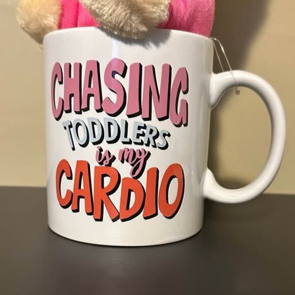 NEW “Chasing Toddlers Is My Cardio” Coffee Mug & Plush Pup Gift Set - Picture 2 of 9